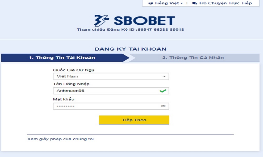 Link đăng ký nhà cái SBOBET mới nhất